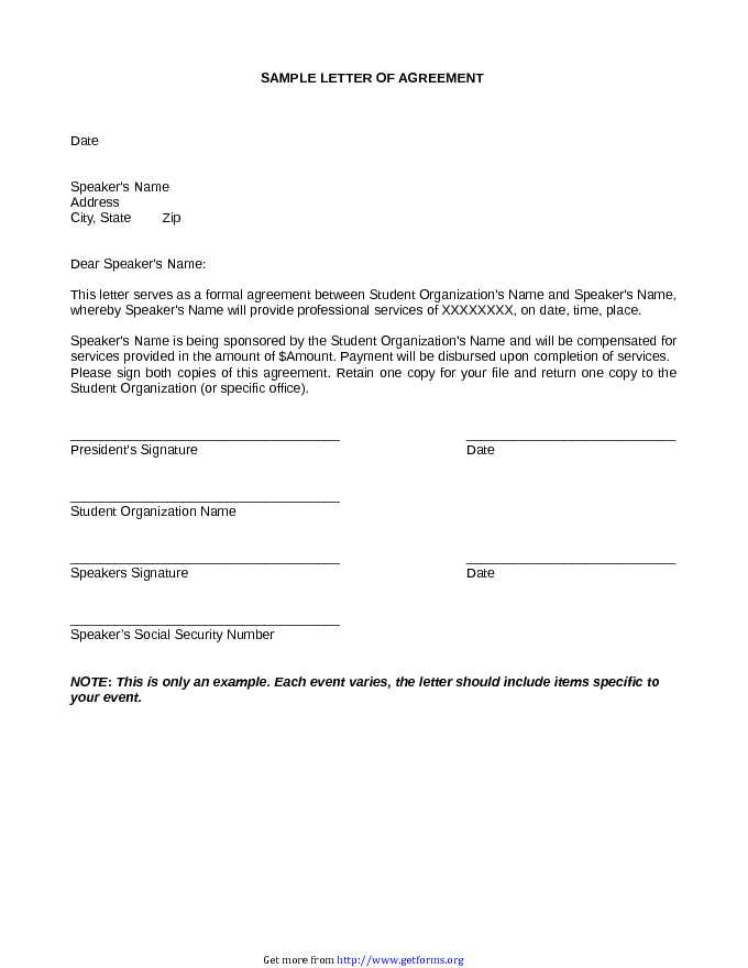 Sample Letter of Agreement 2