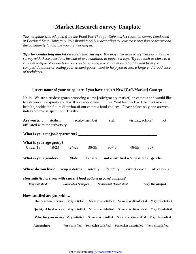 Market Research Survey Sample (For Food)