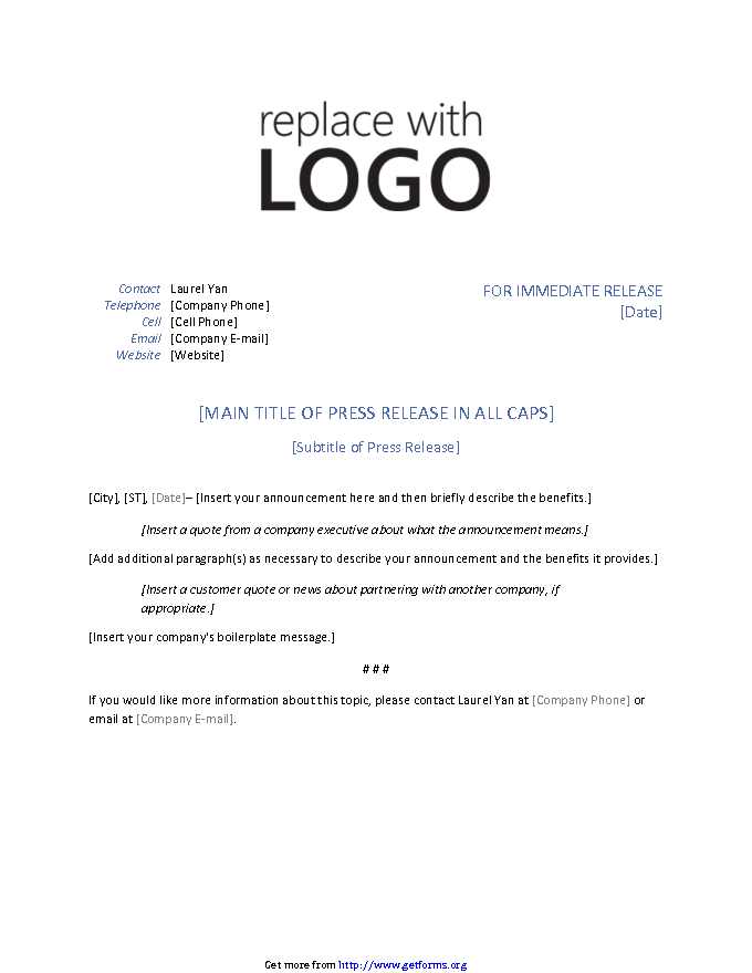 Press Release Template 1