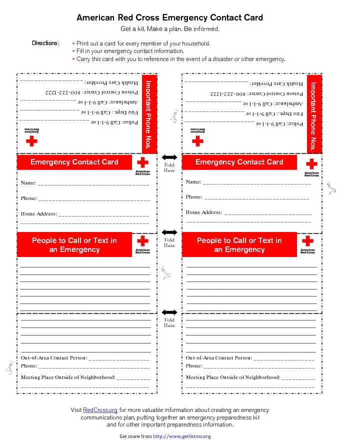 American red Cross Emergency Contact Card