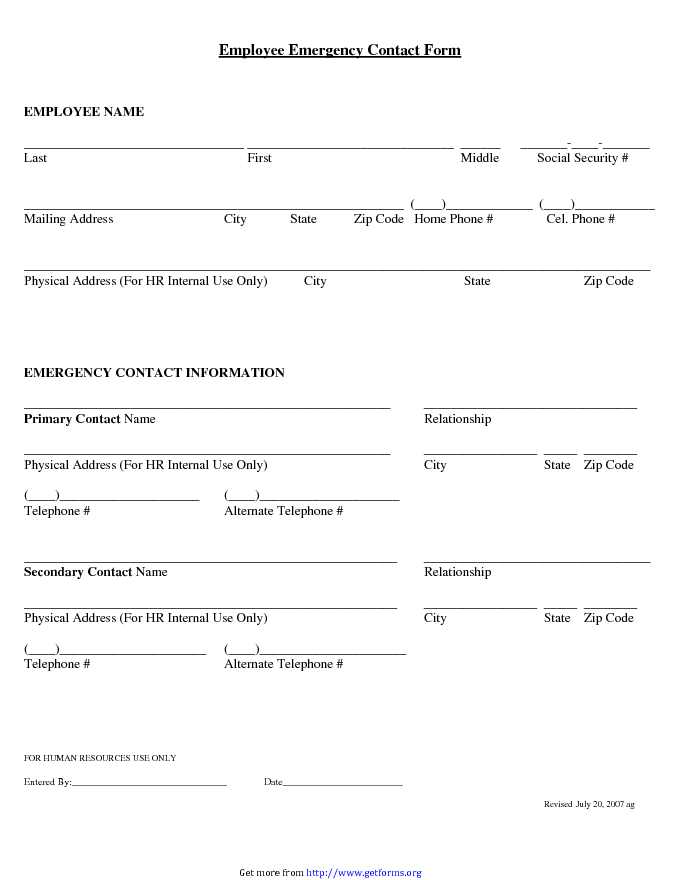 Employee Emergency Contact Form