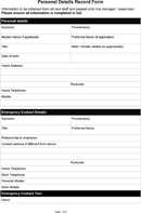 Sample Personal Details Record Form form