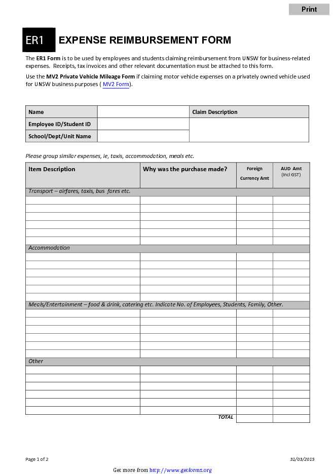 Expense Reimbursement Form