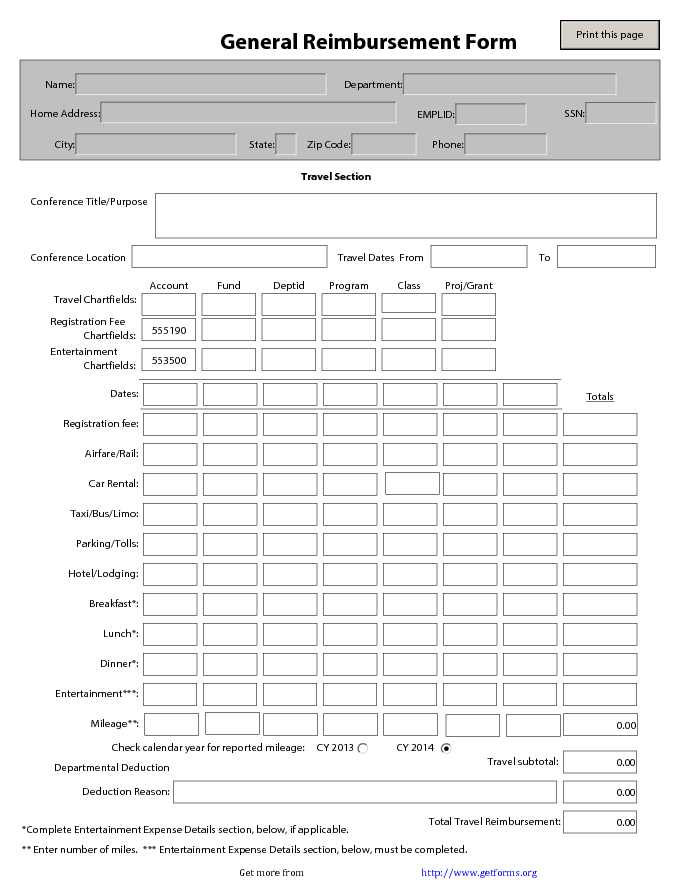 General Reimbursement Form