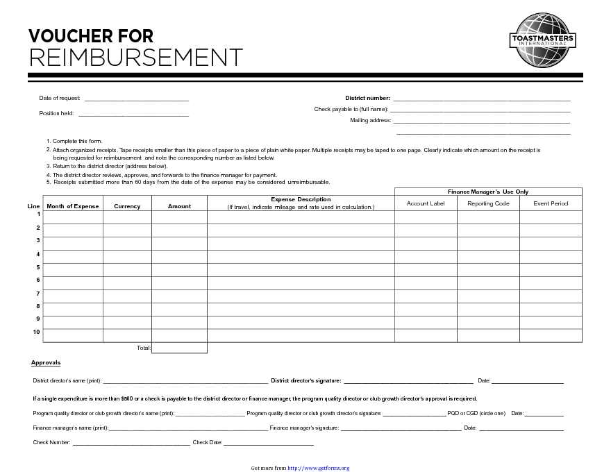 Request for Reimbursement Template