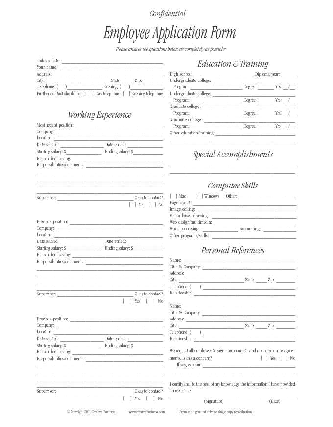 Employee Application Form