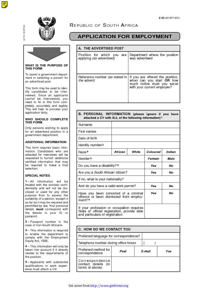 Z83 Application Form