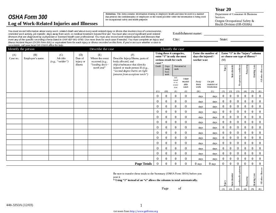 OSHA Form 300