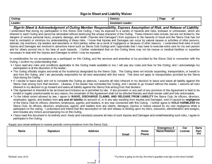 Club Sign in Sheet Template