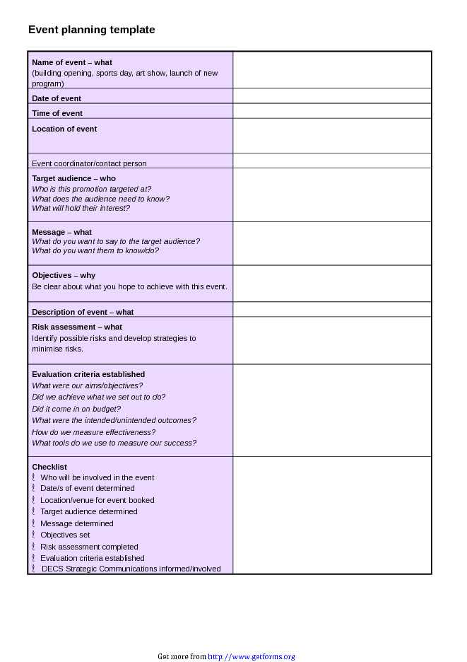 Simple Event Planning Template