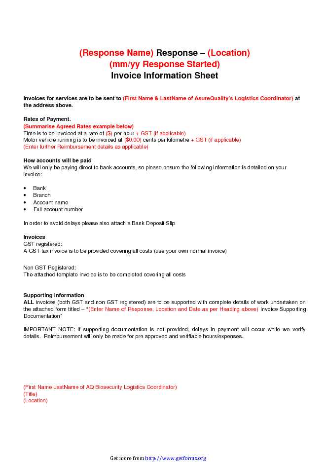 Invoice Information Sheet