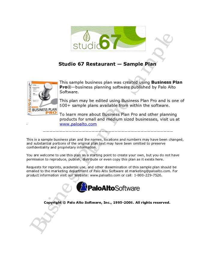 Restaurant Business Plan Sample 2