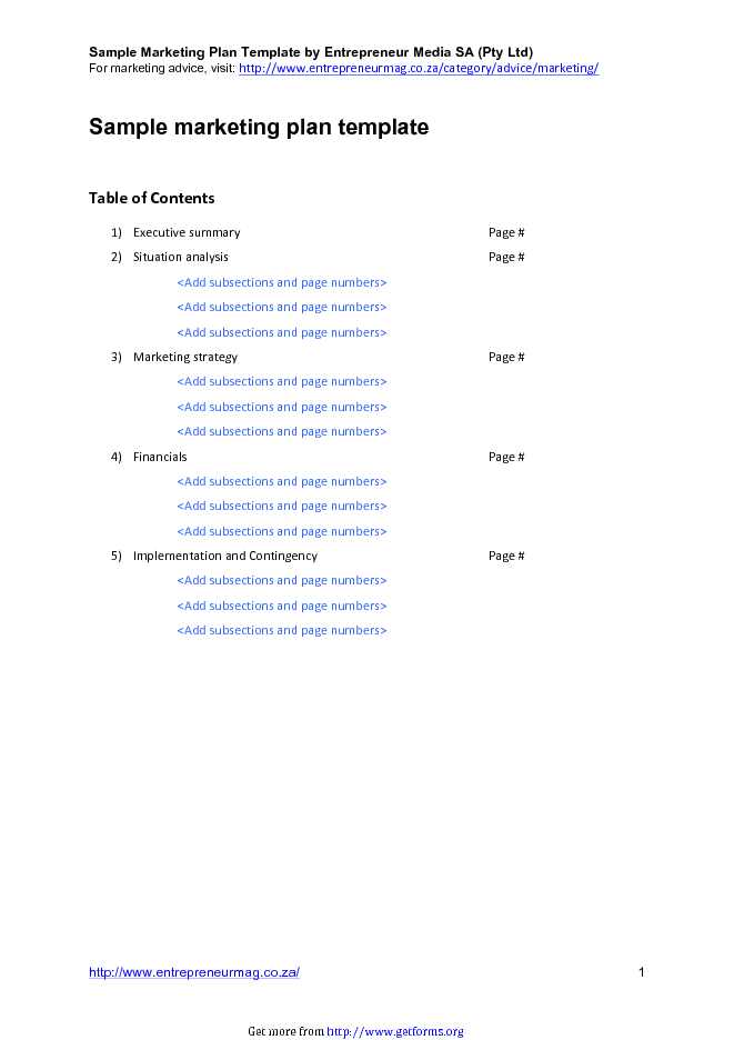 Sample Marketing Plan Template