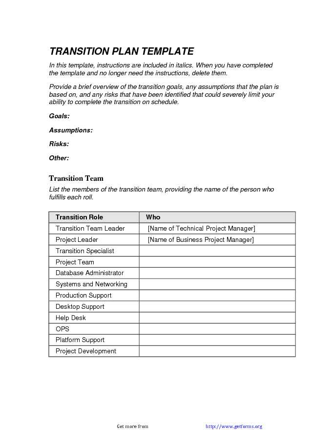 Job Transition Plan Template