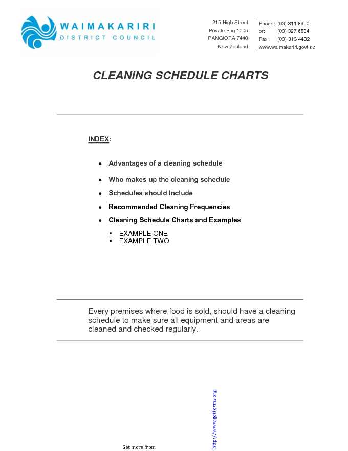 Cleaning Schedule Charts