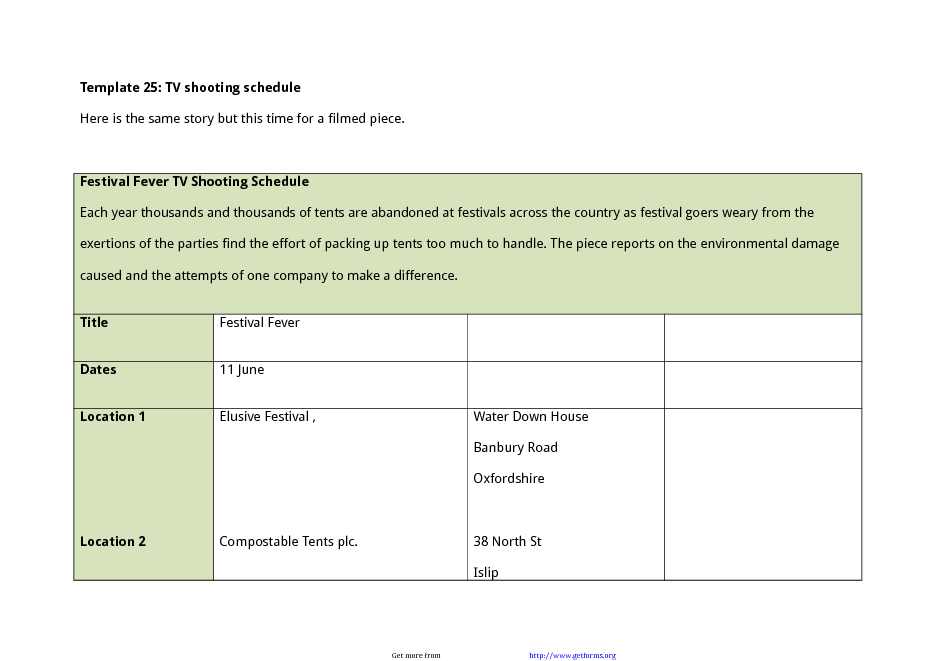 TV Shooting Schedule