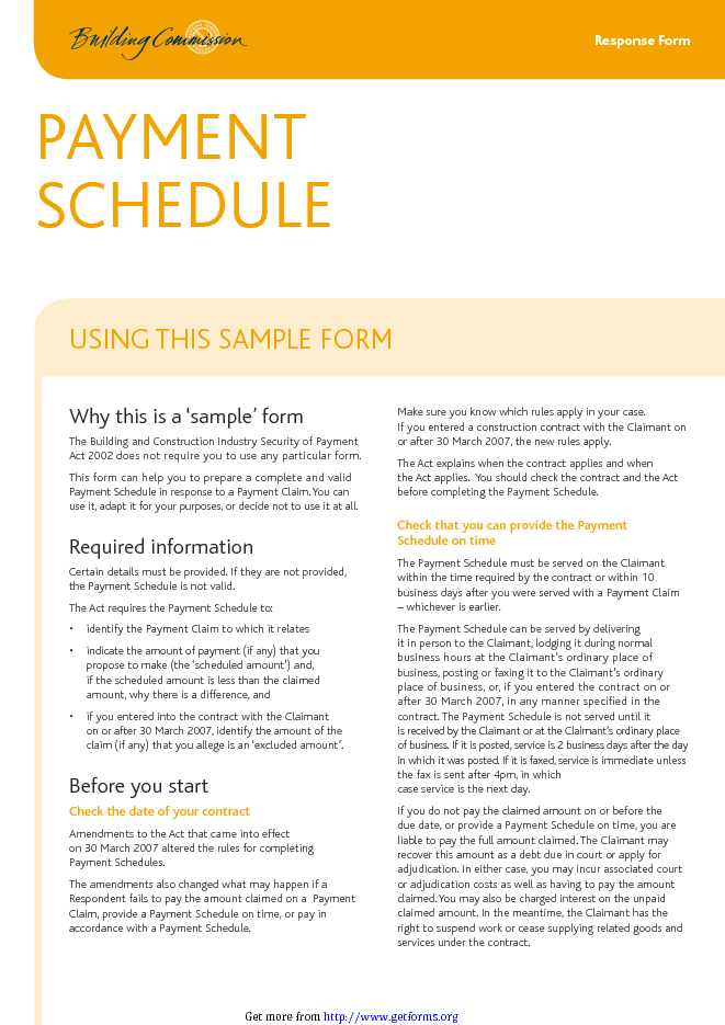 Payment Schedule (Sample Form)