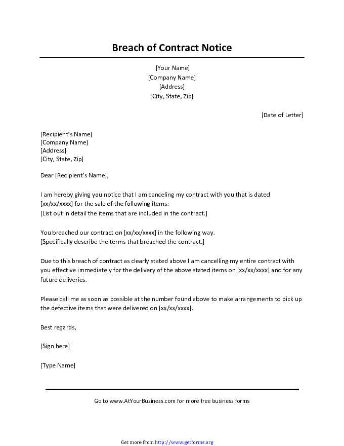 Breach of Contract Letter