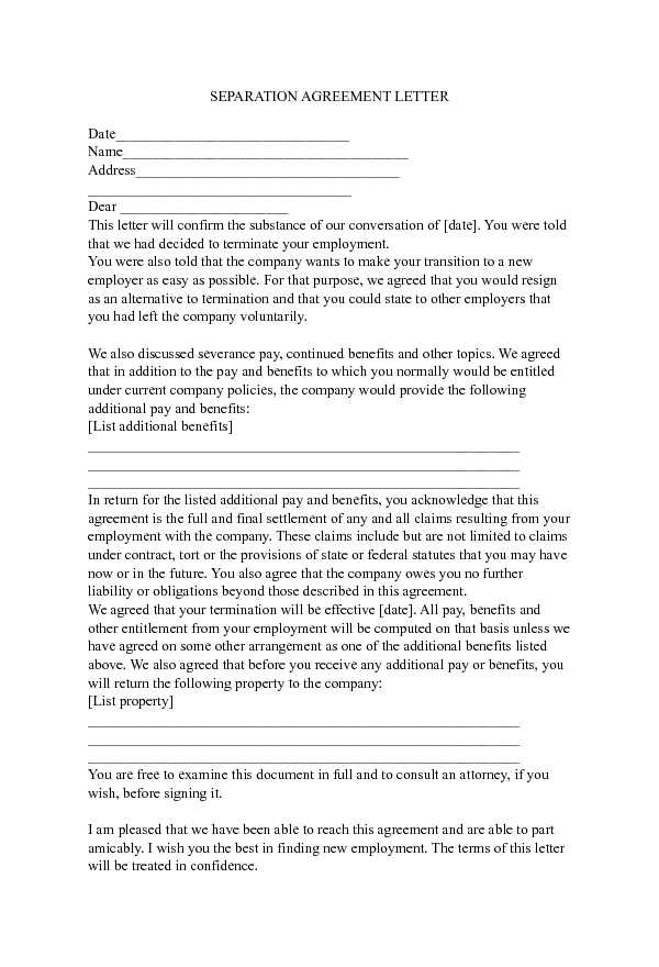 Separation Agreement Letter