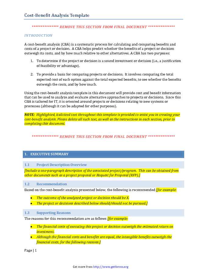 Cost Benefit Analysis Template