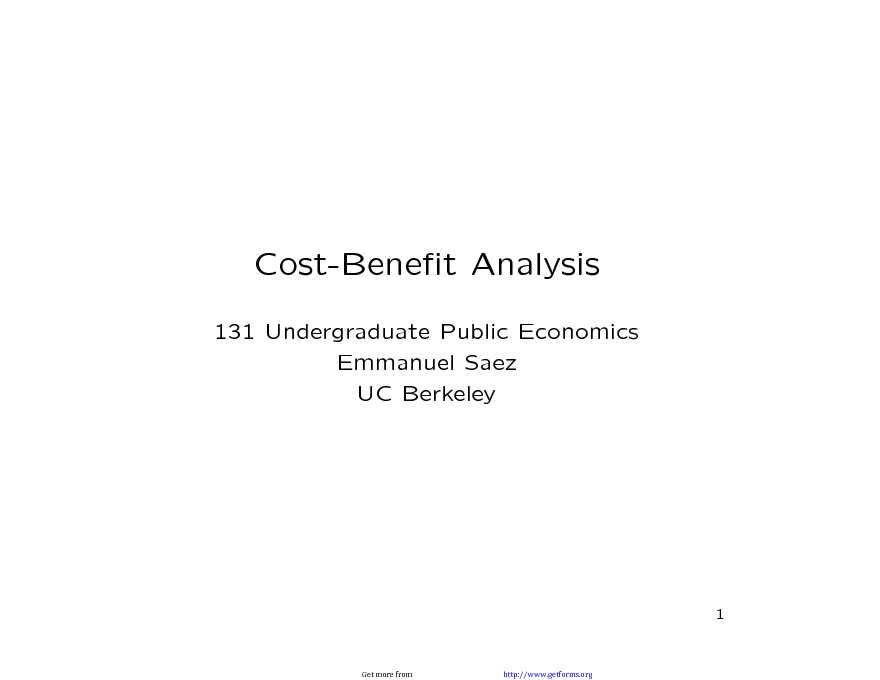 Cost and Benefit Analysis