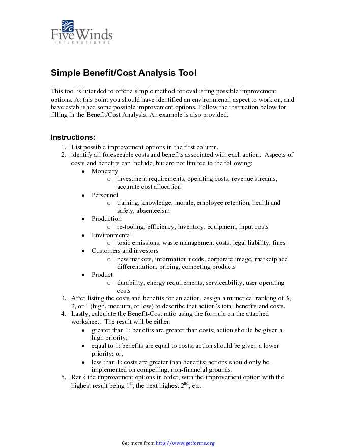 Simple Benefit and Cost Analysis