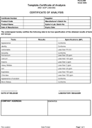 Certificate of Analysis Template form