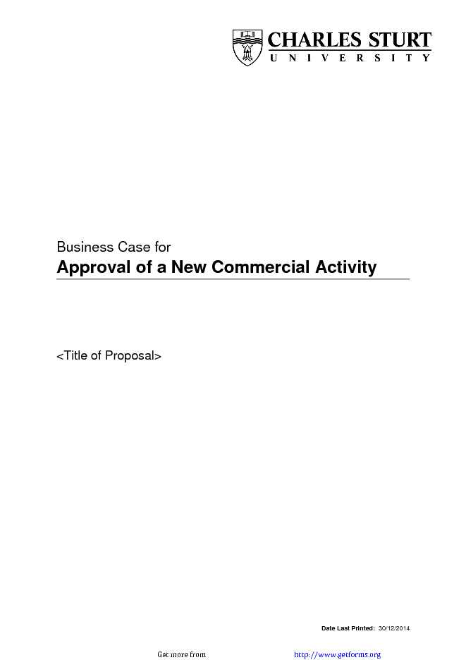 Business Case For Approval of A New Commercial Activity