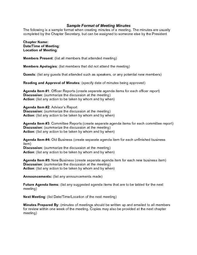 Sample Format of Meeting Minutes