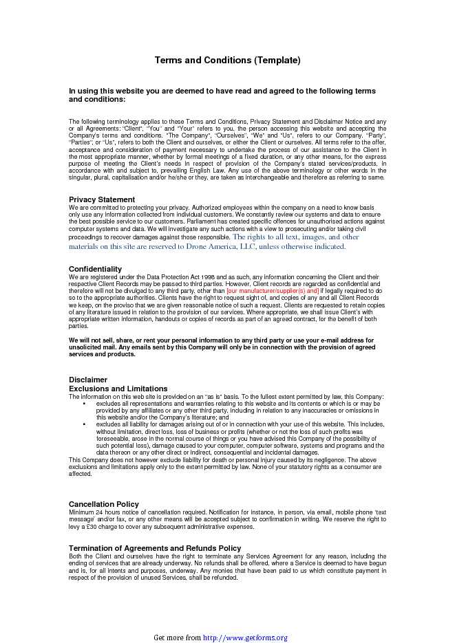 Website Terms And Conditions Template