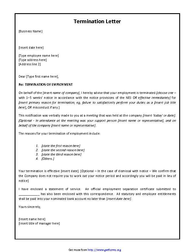 Employment Termination Letter