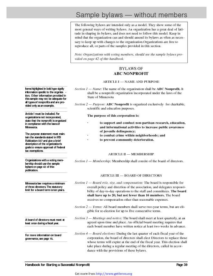 Free non Profit Bylaws Template