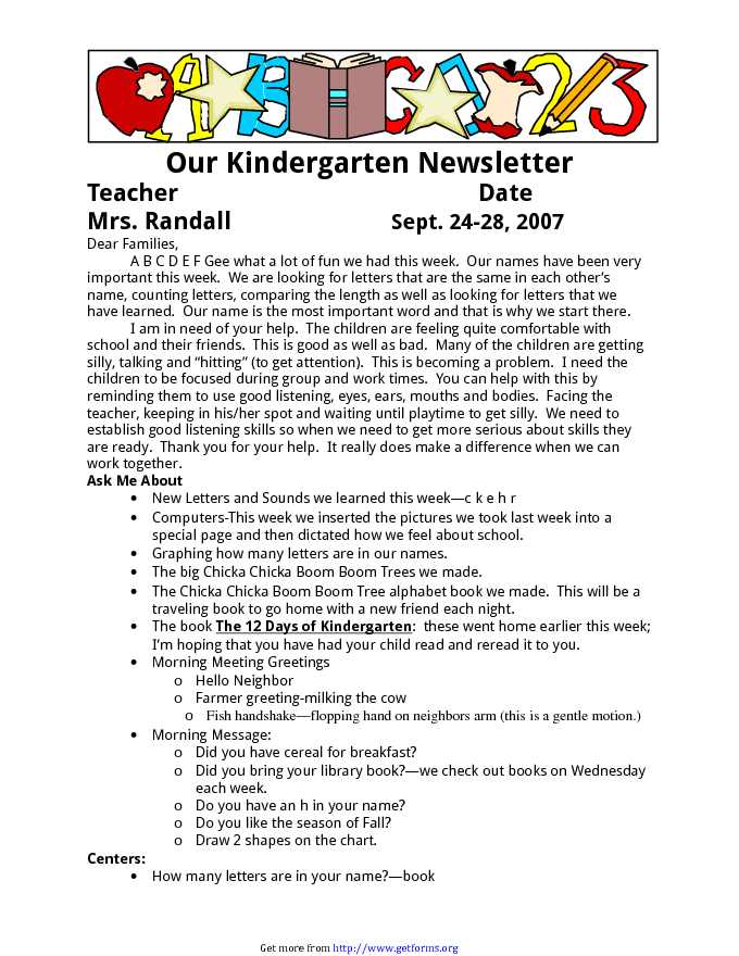 Kindergarten Newsletter Template 3