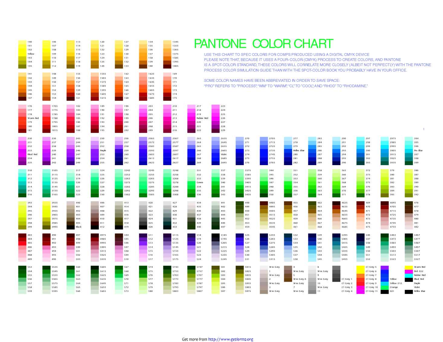 Pantone Color Chart