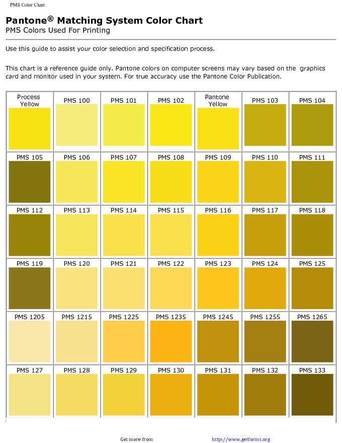 Pantone Matching System Color Chart