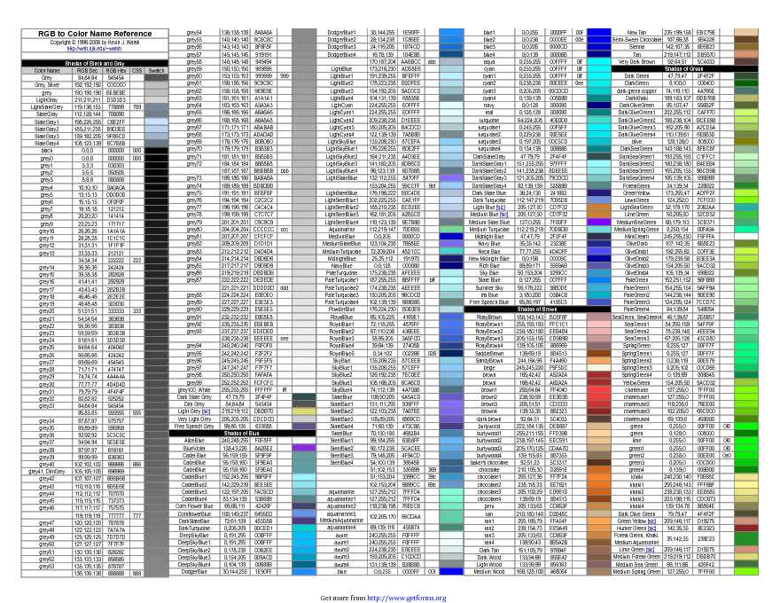 RGB to Color Name Reference