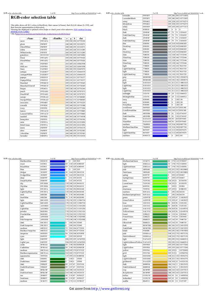 RGB-Color Selection Table