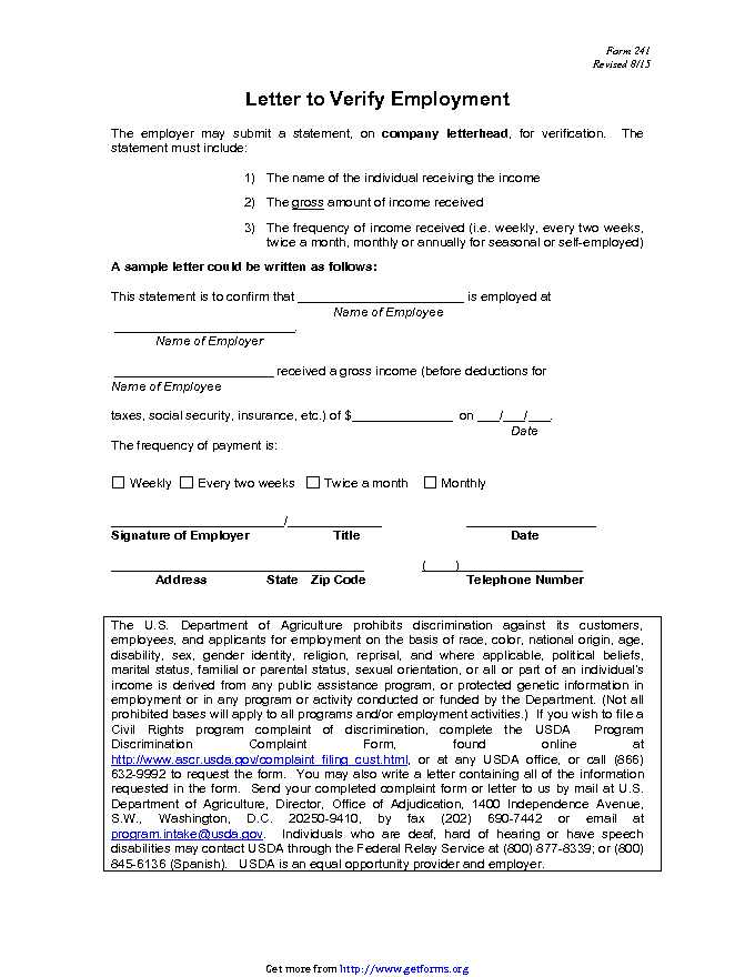 Employment Verification Form Template