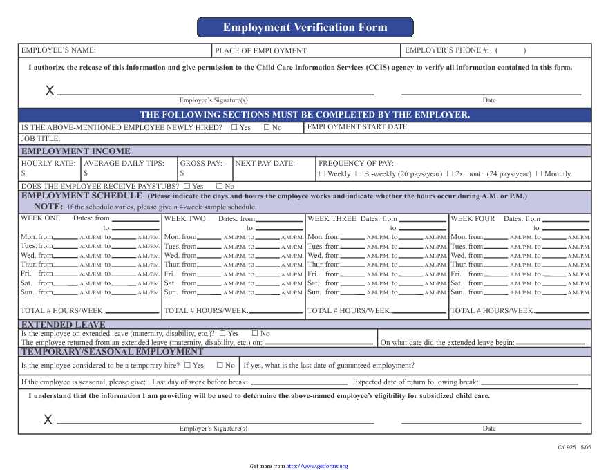 Employment Verification Template