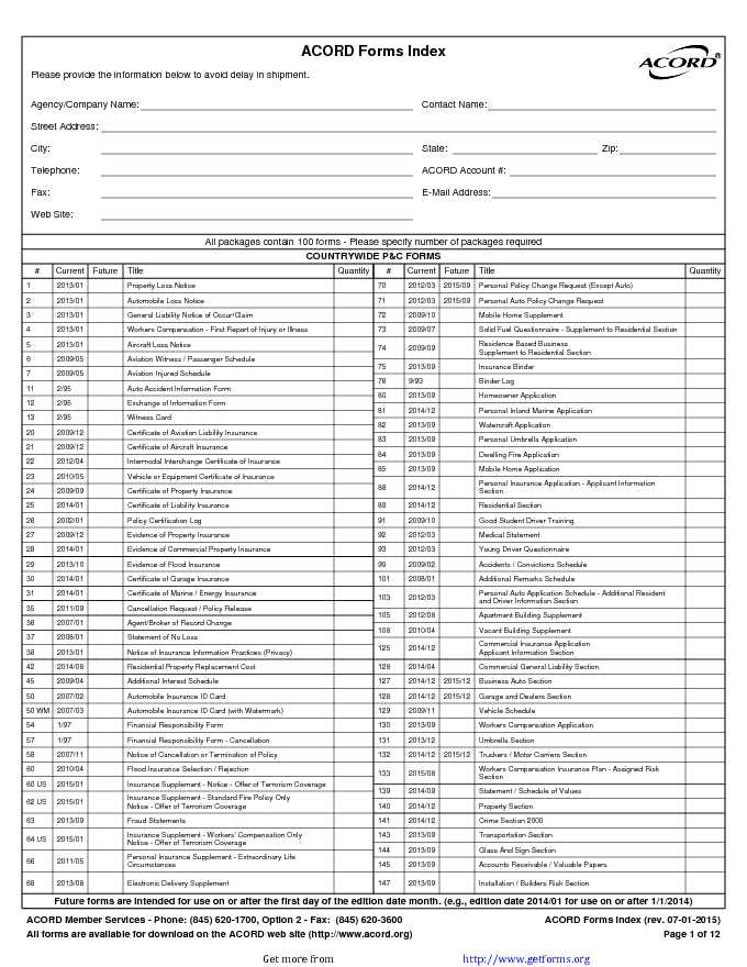 Acord Forms Index