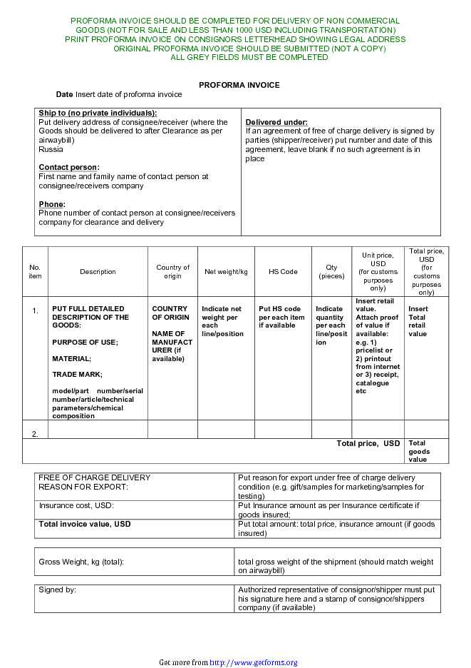 Pro Forma Invoice Template