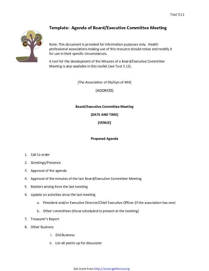 Executive Meeting Agenda Template