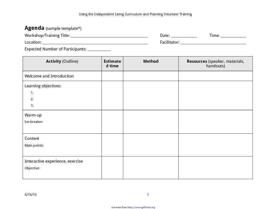 Individual Training Agenda