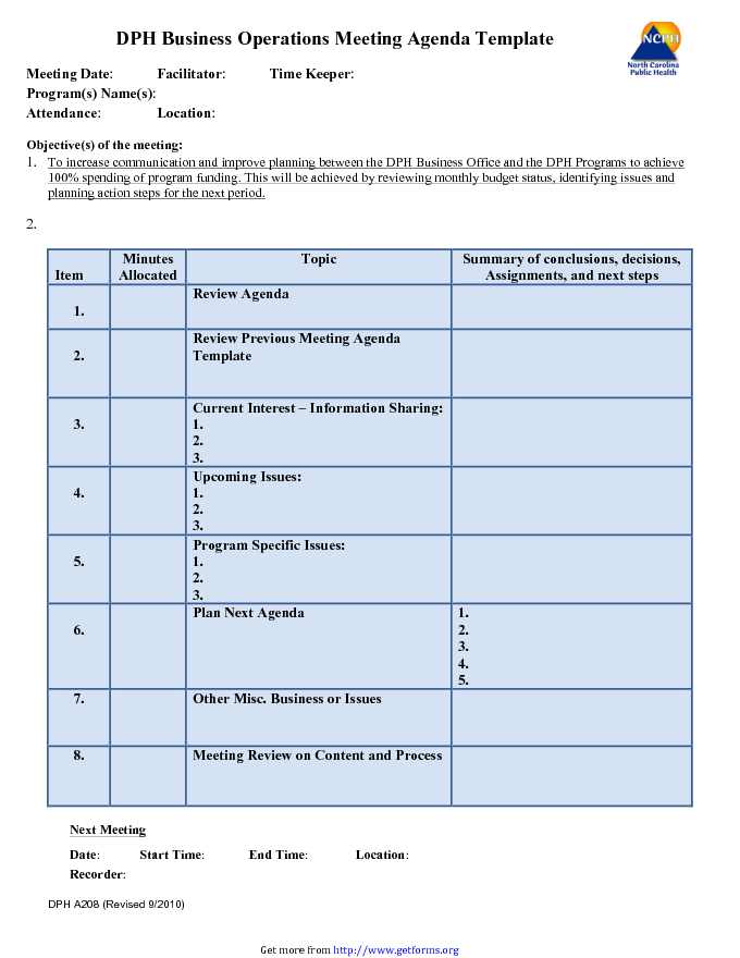 Template for Meeting Agenda