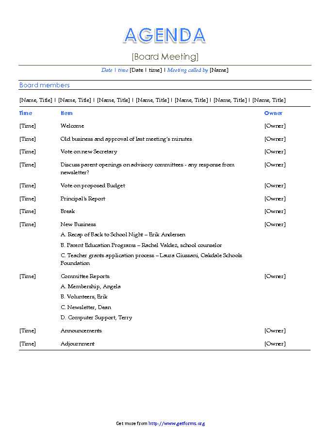 Board Meeting Agenda Template 1