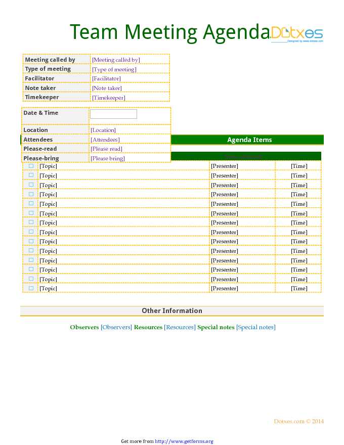 Team Meeting Agenda (Informal) 1