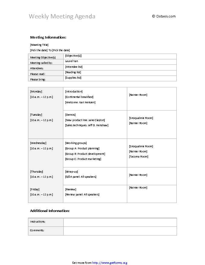 Meeting Agenda Template (Weekly)