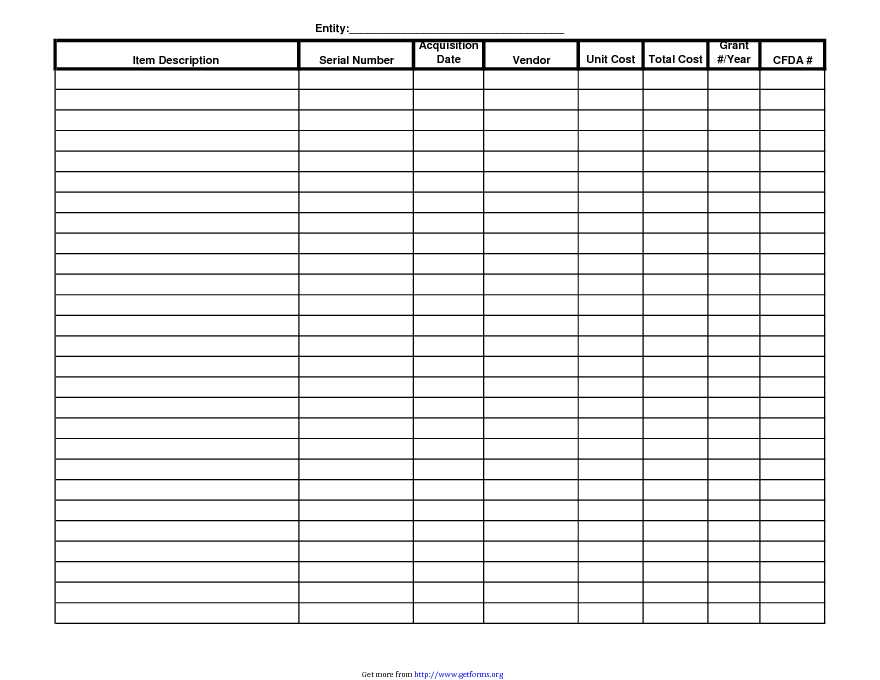 Vermont Asset List Template