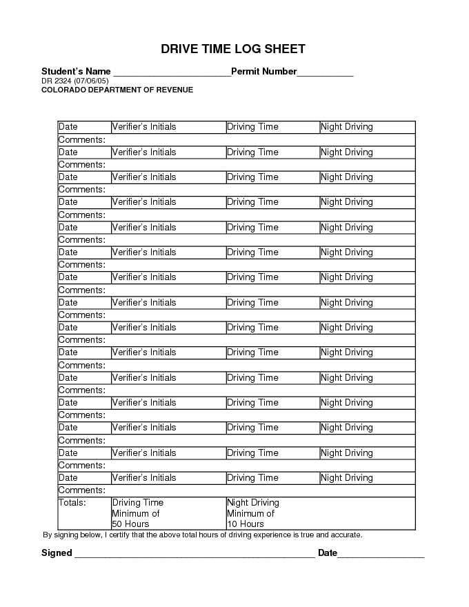 Drive Time log Sheet