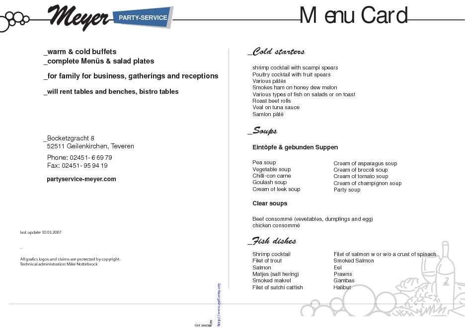 Menu Card - Partyservice Meyer